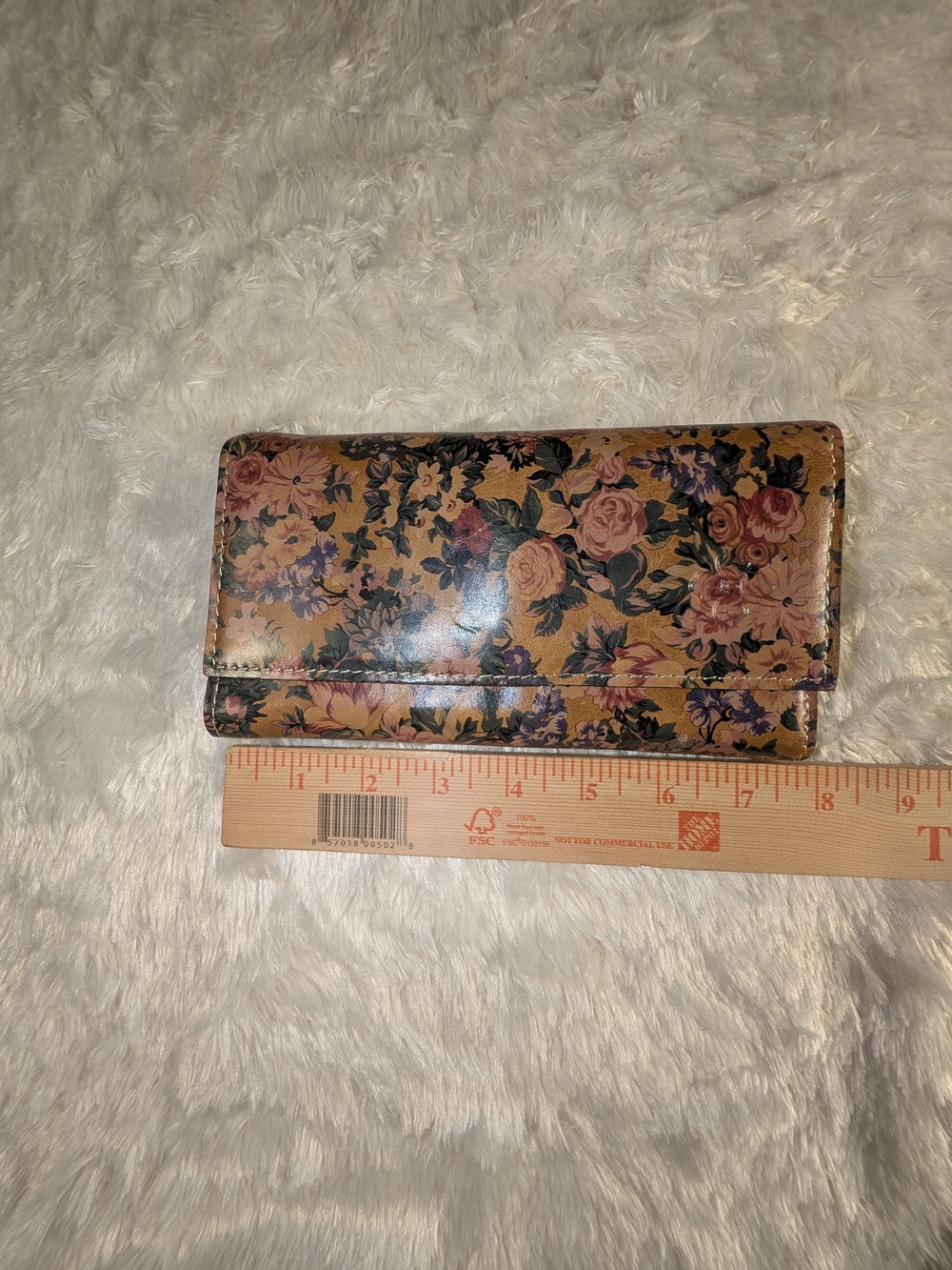 Patricia Nash Floral Trifold Wallet in Tan with Pink and Purple Flowers